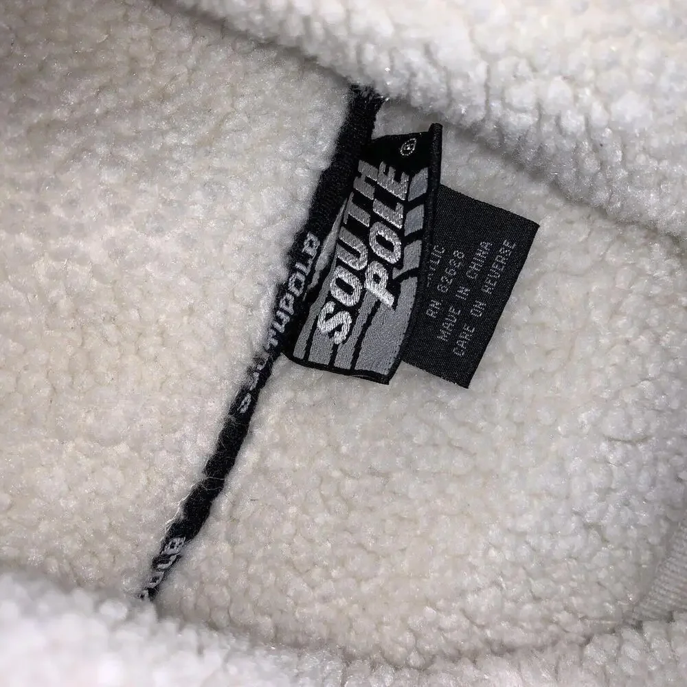 Vintage SOUTHPOLE Sweater Men Large White 1/4 Zip Pullover HipHop Y2K Sherpa 90s